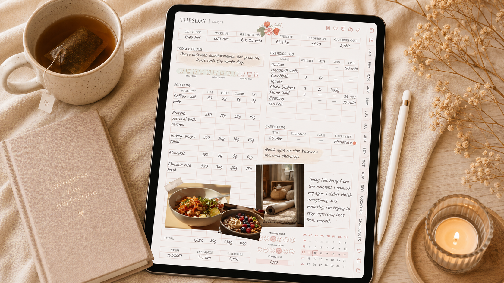 Digital fitness planner on iPad for daily and weekly wellness planning without overwhelm