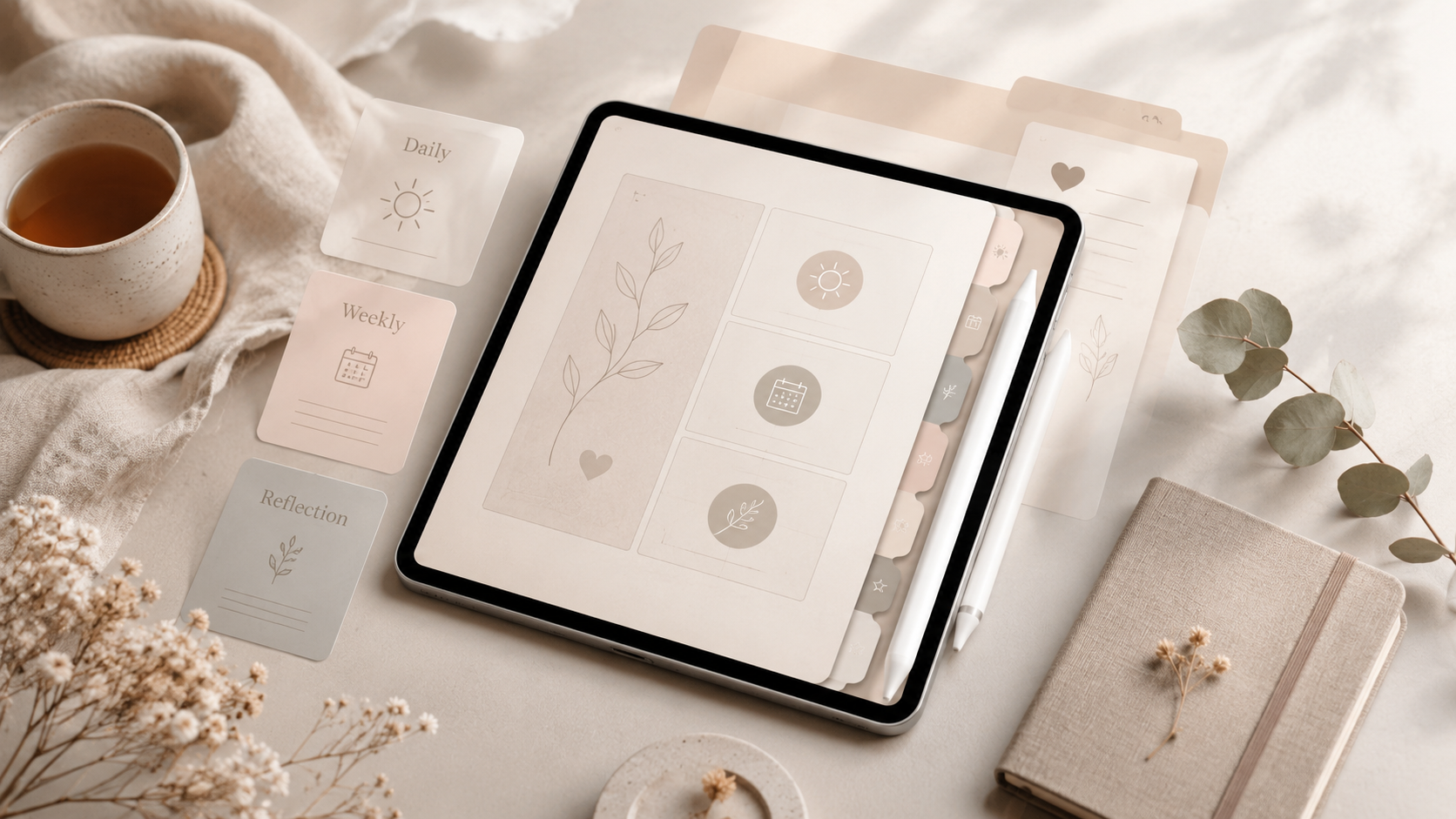 GoodNotes fitness planner on iPad with reusable digital wellness pages and stylus
