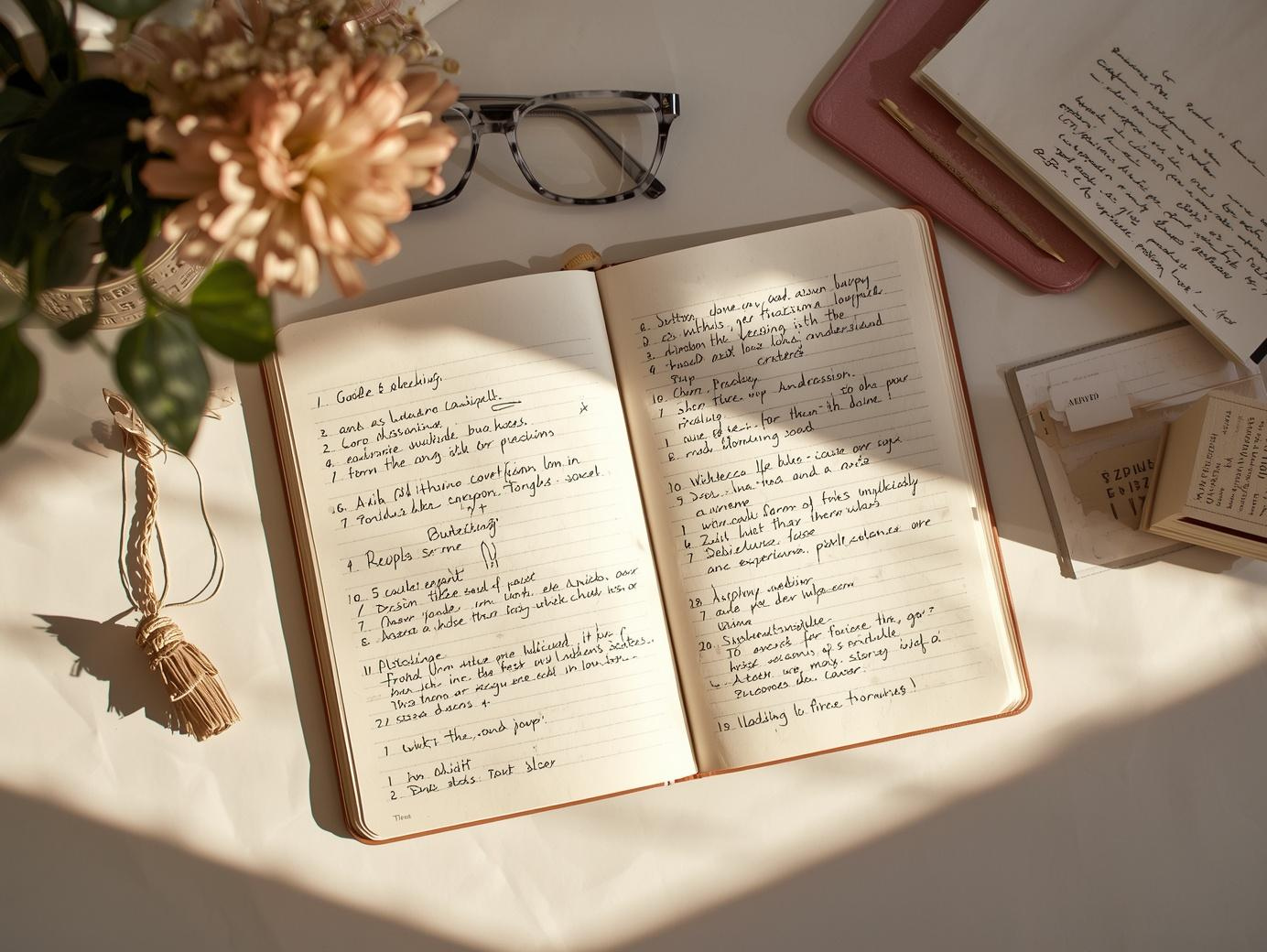 Handwritten outlining method notes in a paper notebook for organized studying and productivity