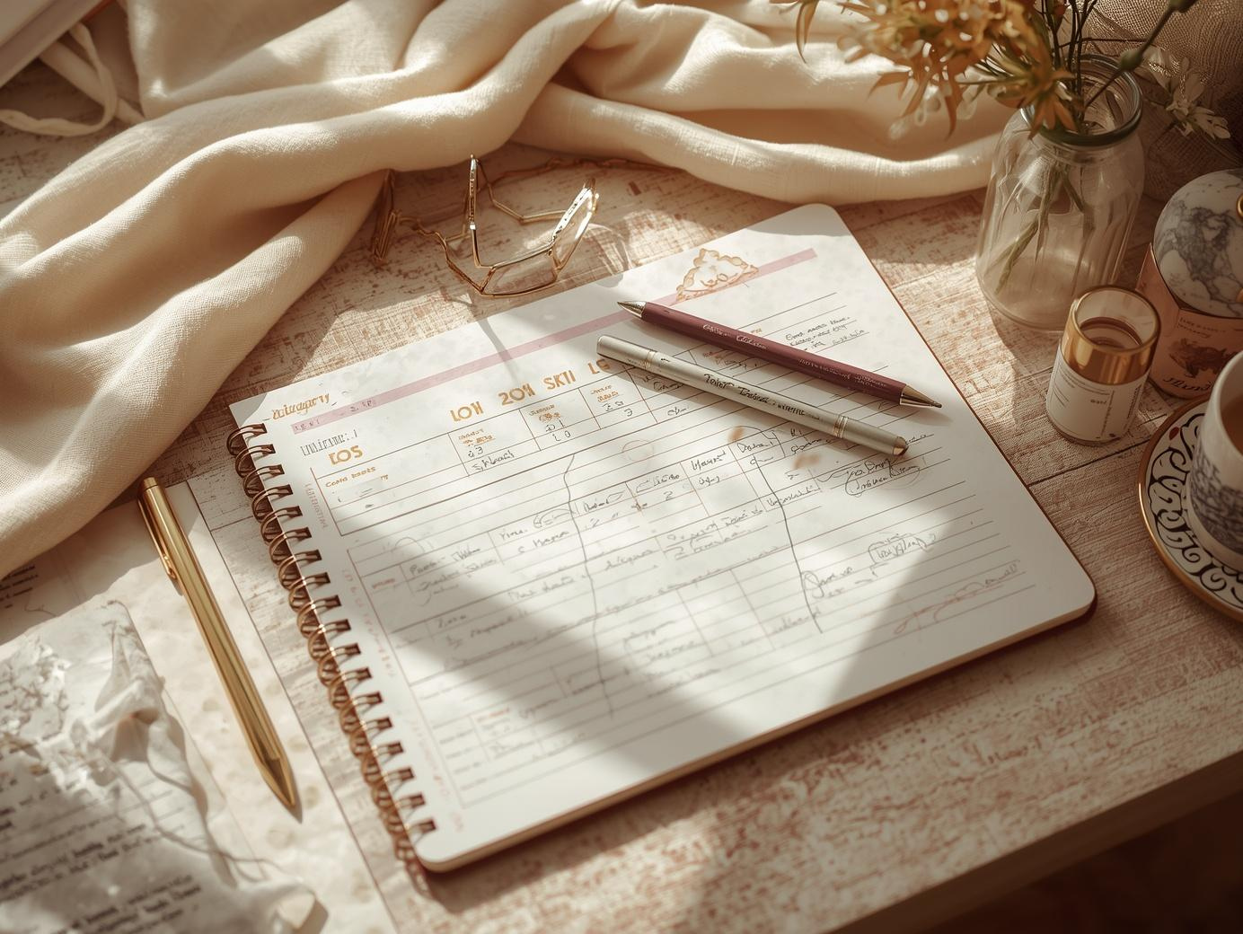 Handwritten charting method notes in a paper notebook for organized studying and productivity