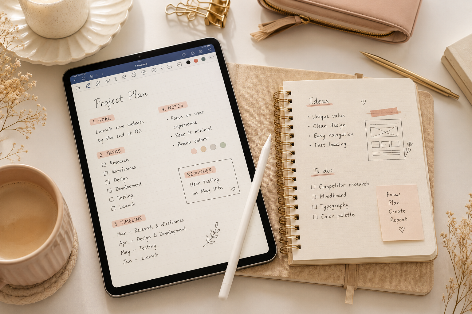 Cozy workspace with digital planning setup