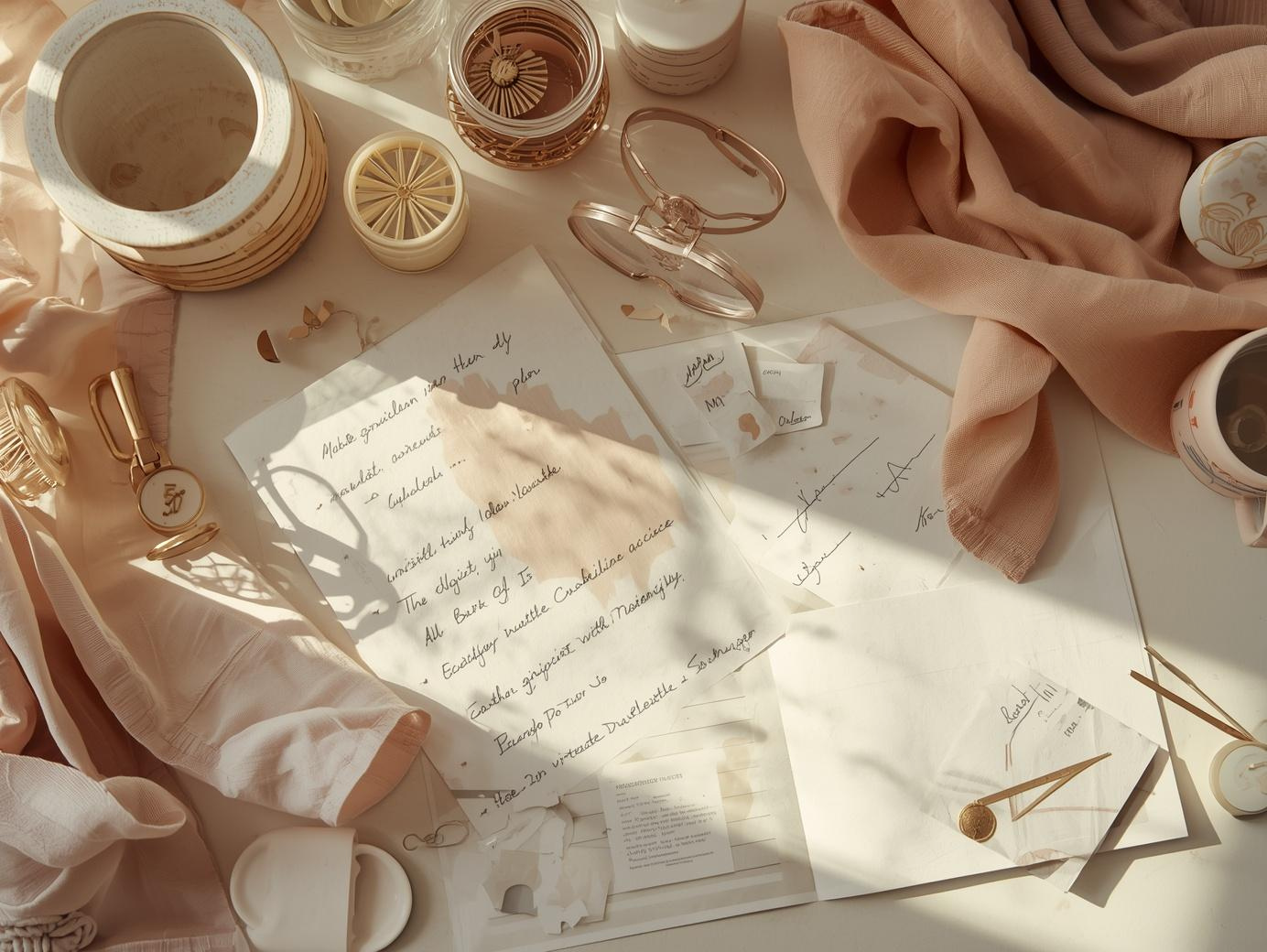 Feminine note-taking workspace with organized handwritten notes and productivity planning