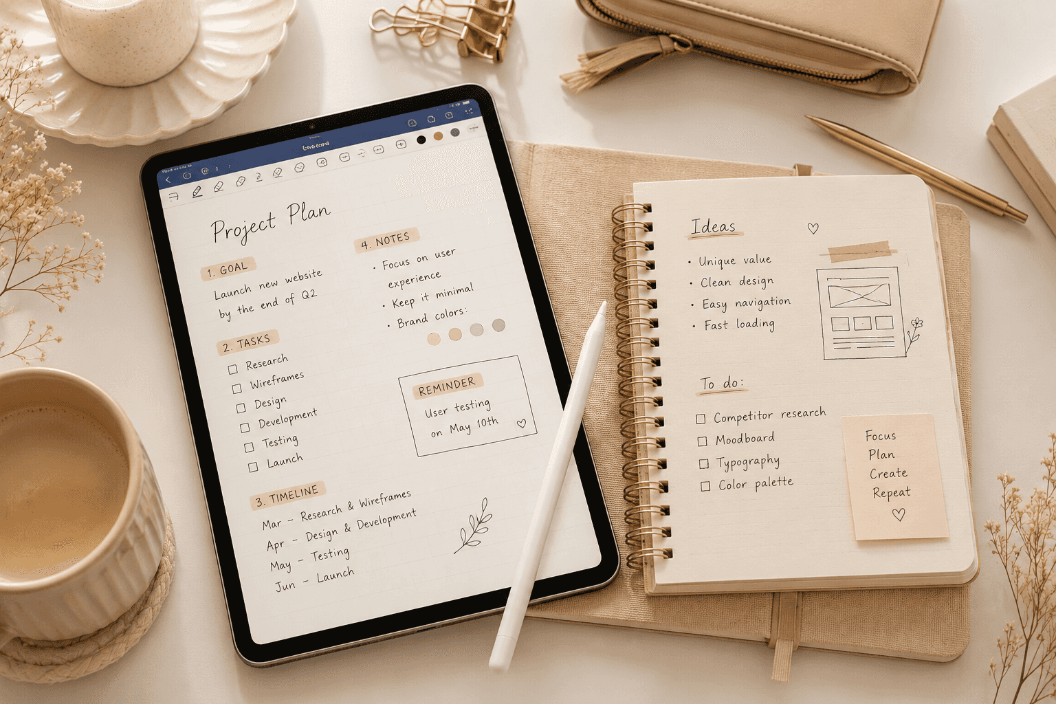 Cozy workspace with digital planning setup
