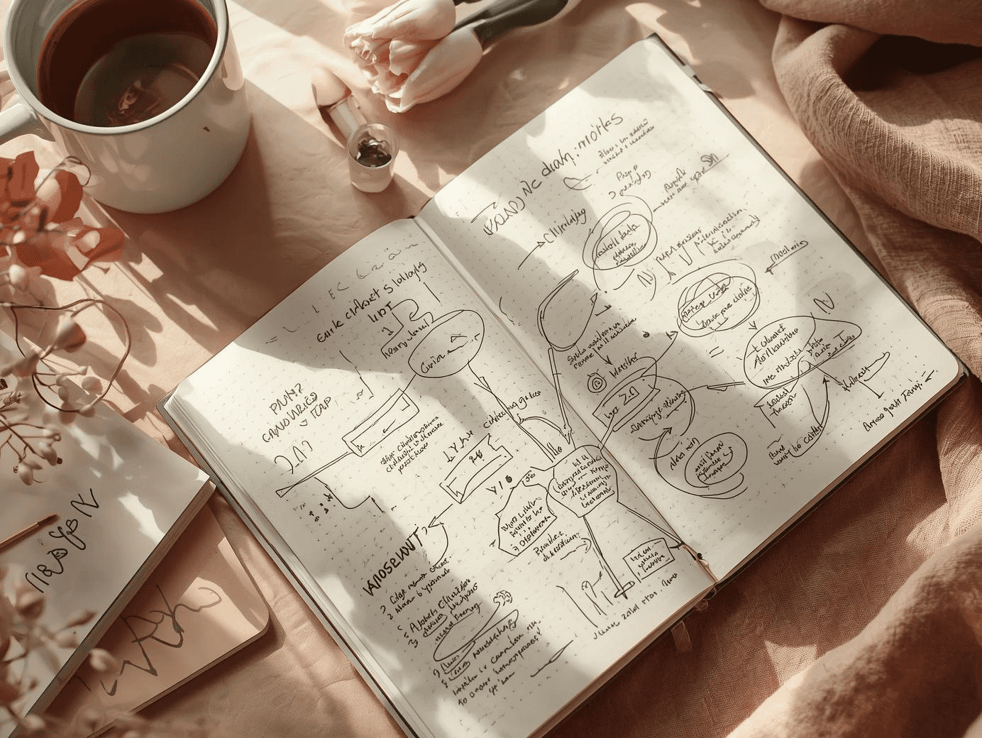 Handwritten mind mapping method in a paper notebook for creative note taking and brainstorming