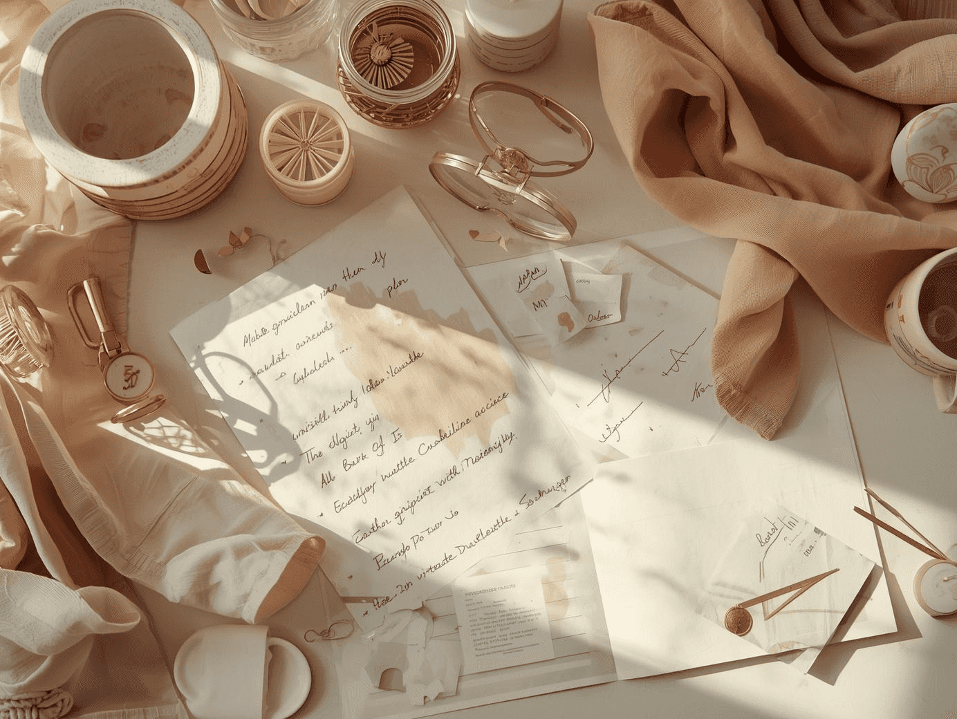 Feminine note-taking workspace with organized handwritten notes and productivity planning