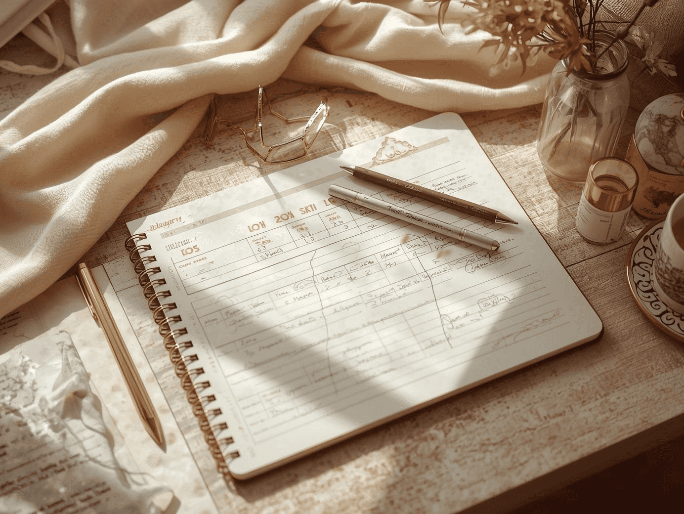 Handwritten charting method notes in a paper notebook for organized studying and productivity
